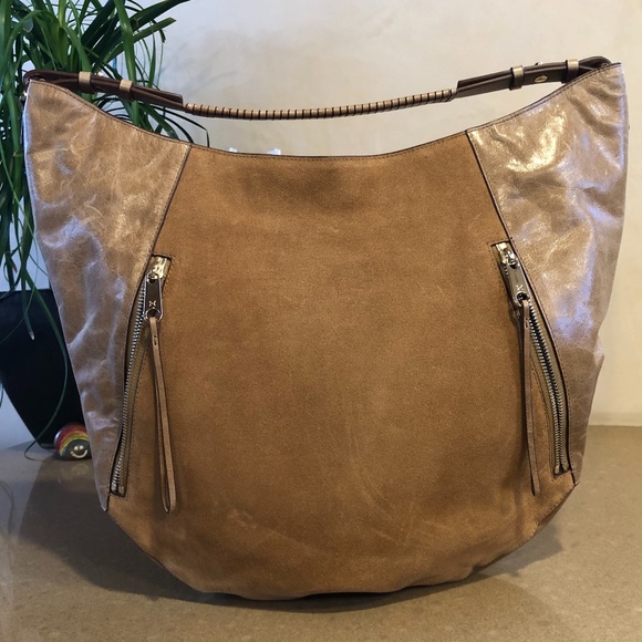 HALSTON Heritage Tan Leather and Tan Suede Hobo Handbag with Dust Bag - Picture 11 of 14